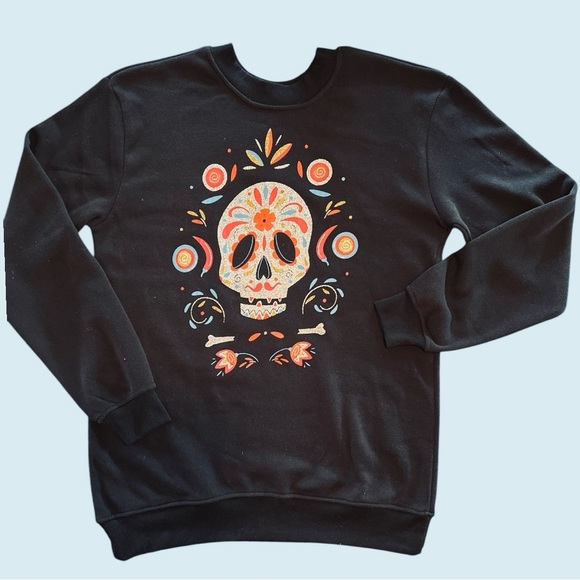 Black Sweatshirt with a Sugar Skull Colored in with a Touch of Gltter - Picture 3 of 4